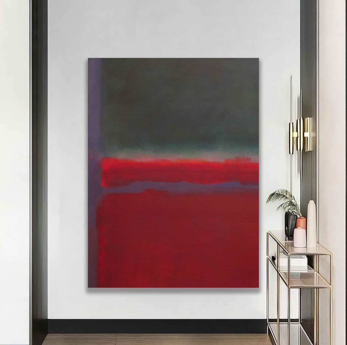 Rothko Style Red Stripe Dark Color Field Abstract Modern Art Poster - Image 5