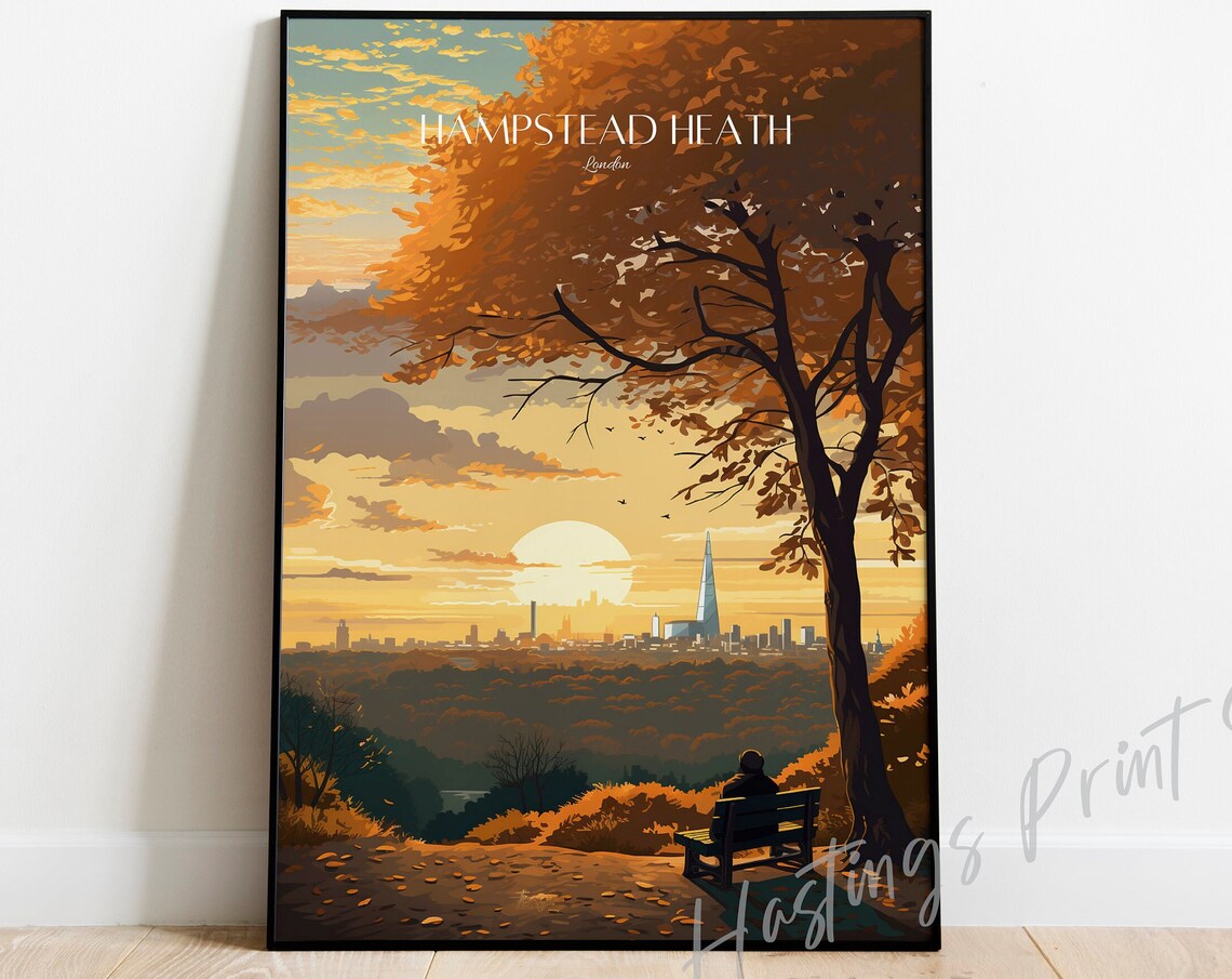 Hampstead Heath London Autumn Sunset Skyline View Travel Poster