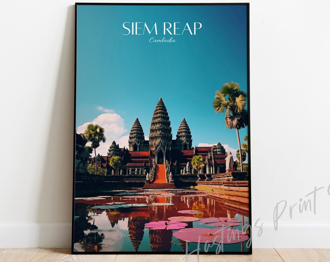 Siem Reap Angkor Wat Sunset Reflection Cambodia Travel Poster