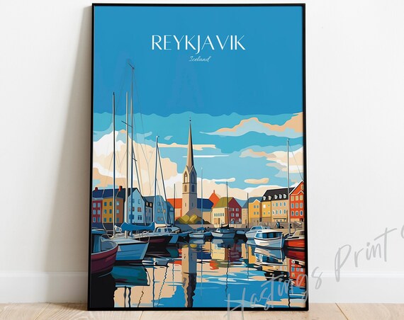 Reykjavik Iceland Travel Poster Vintage City Art Print