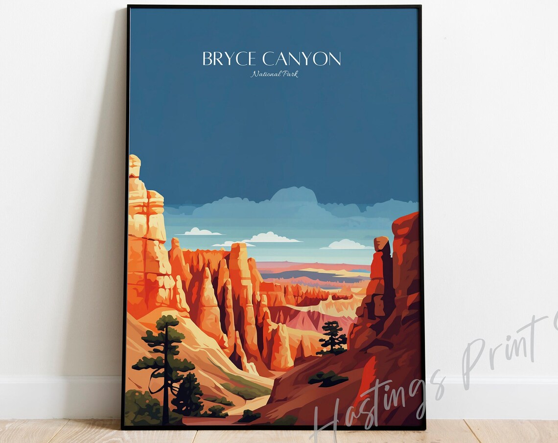 Bryce Canyon National Park Red Hoodoo Rocks Vintage Travel Poster