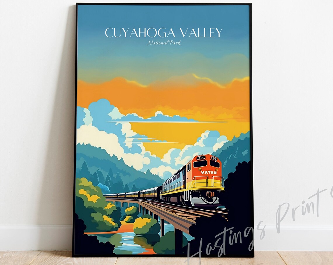 Cuyahoga Valley National Park Scenic Train Sunset Travel Poster