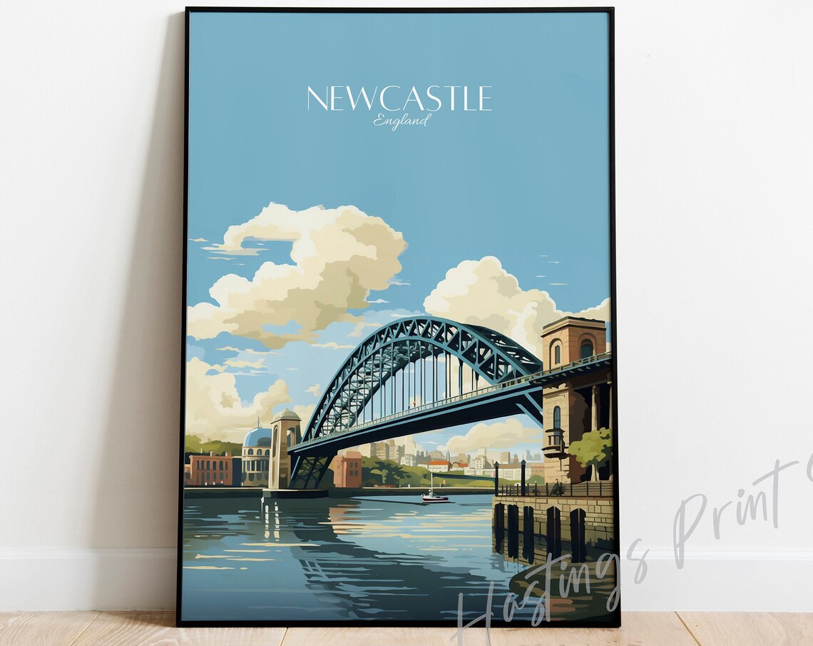 Newcastle England Tyne Bridge River Quayside City Travel Poster