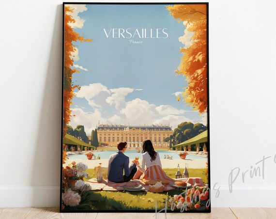 Versailles France Palace Gardens Autumn Couple Picnic Travel Poster
