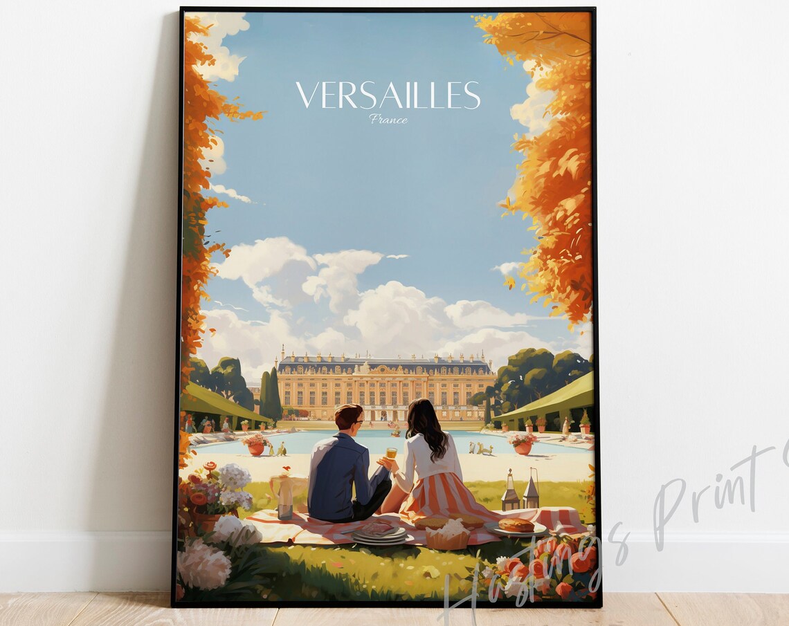 Versailles France Palace Gardens Autumn Couple Picnic Travel Poster