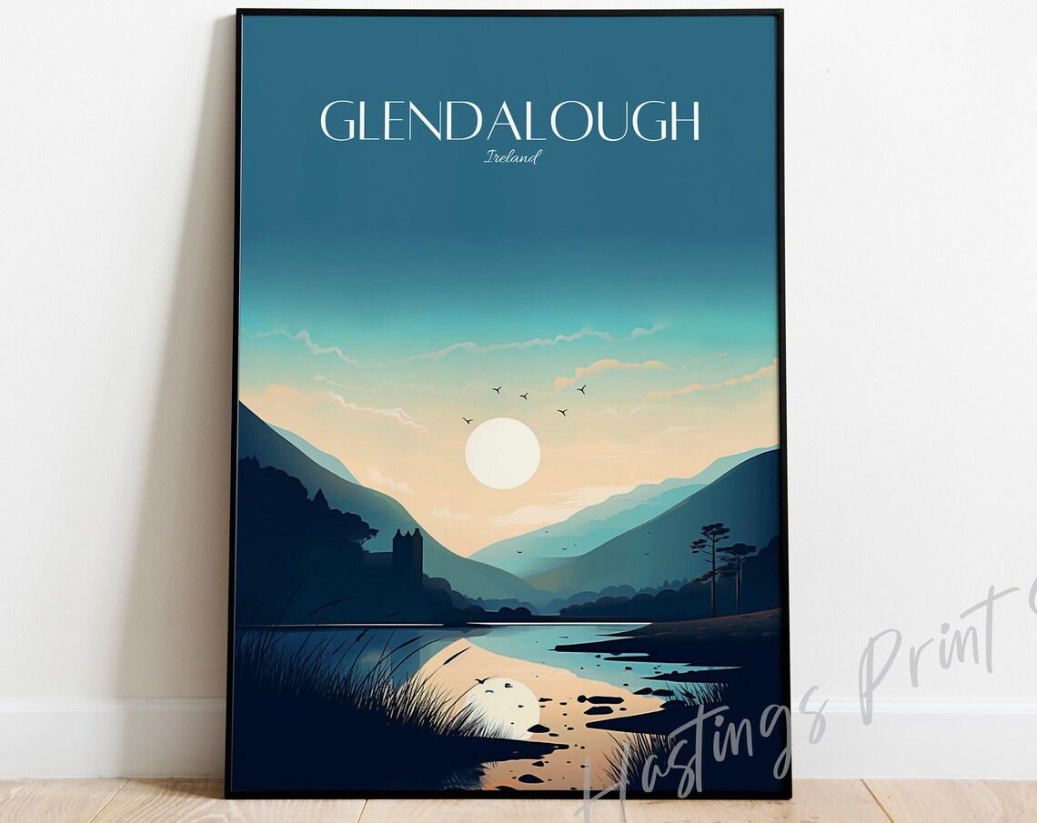 Glendalough Ireland Vintage Travel Poster