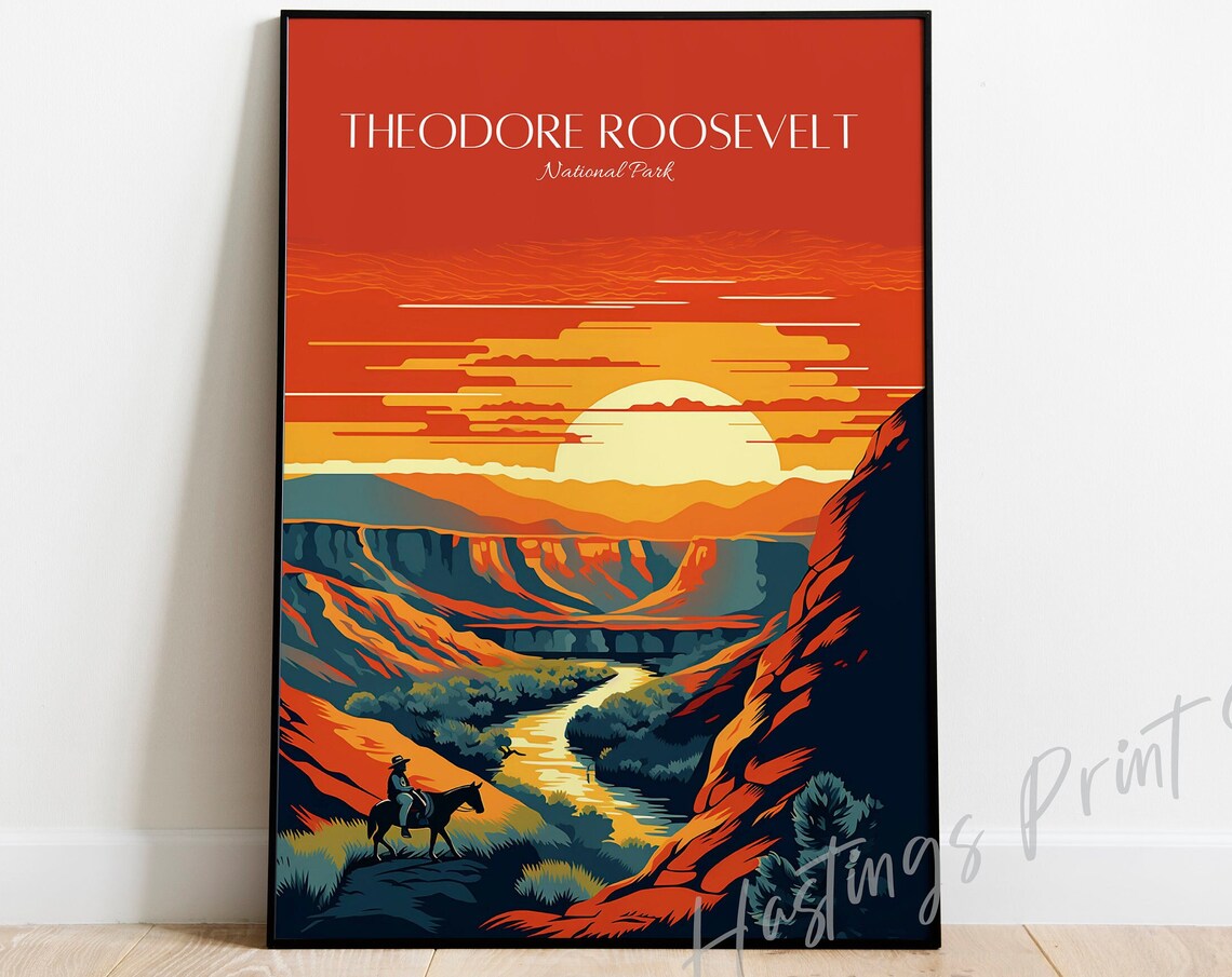 Theodore Roosevelt National Park Canyon Sunset Vintage Travel Poster