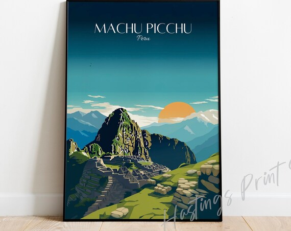 Machu Picchu Peru Vintage Style Mountain Ruins Travel Poster