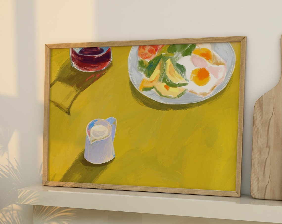 Sunny Breakfast Table Still Life Fried Eggs Painterly Food Poster - Image 5
