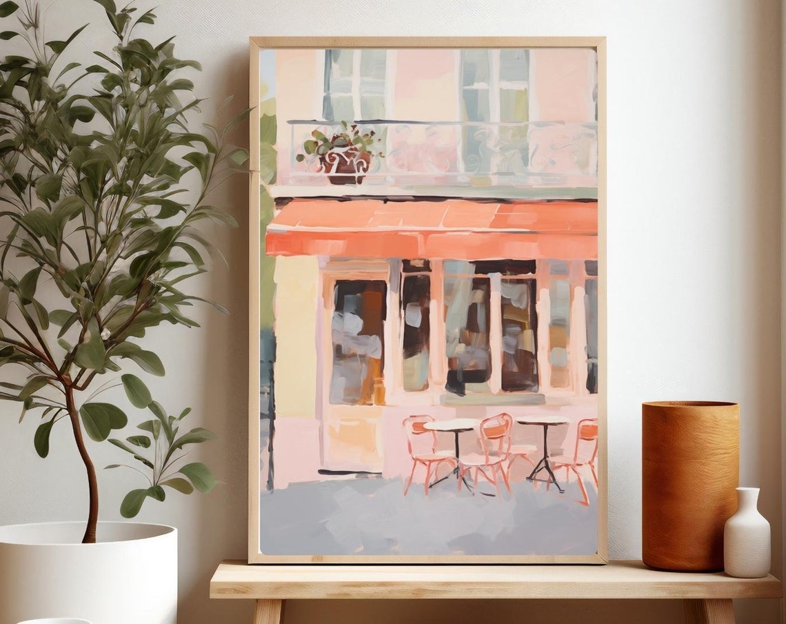 Paris Cafe Painting French Bistro Print France Wall Art Colorful Watercolor Travel Poster Giclee