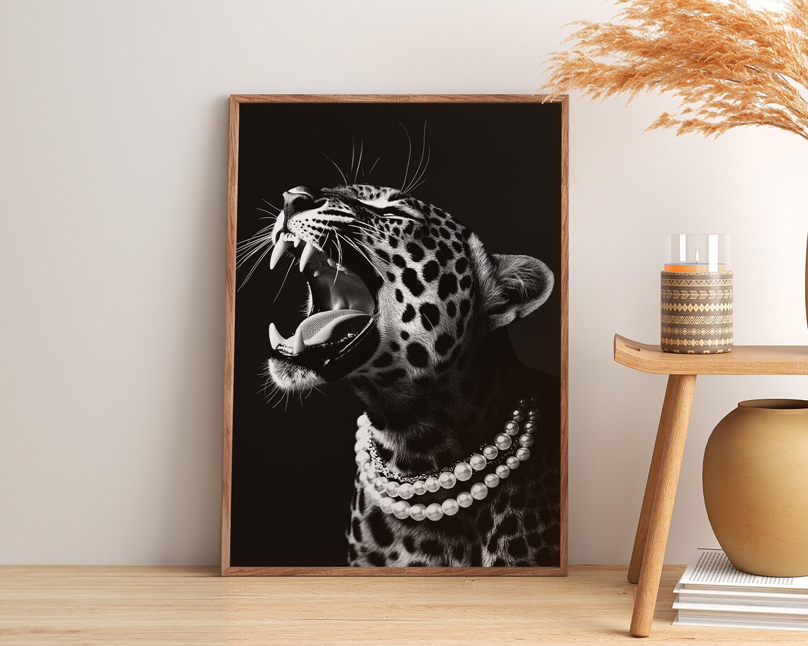 Luxury Leopard With Pearl, Elegant Art Print - Image 3