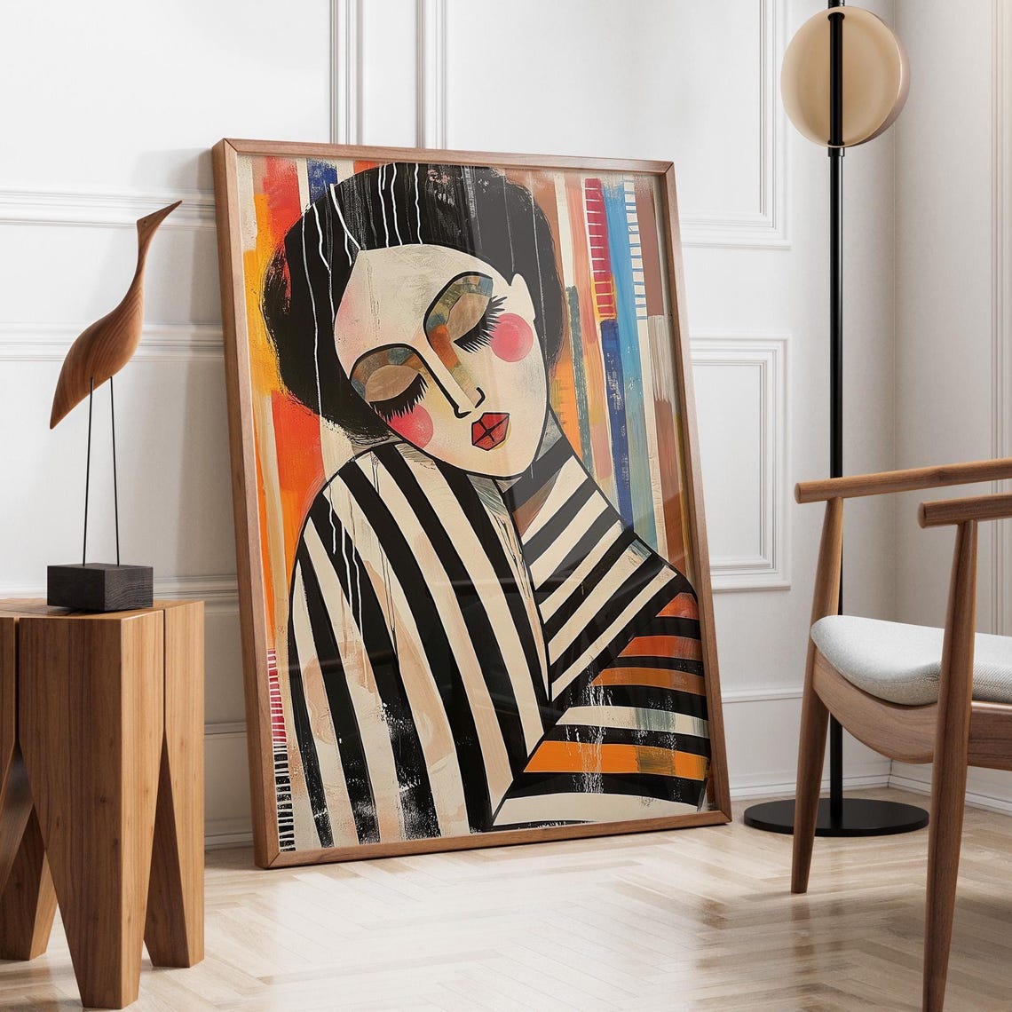 Abstract Striped Woman Poster, Modern Expressionist Art