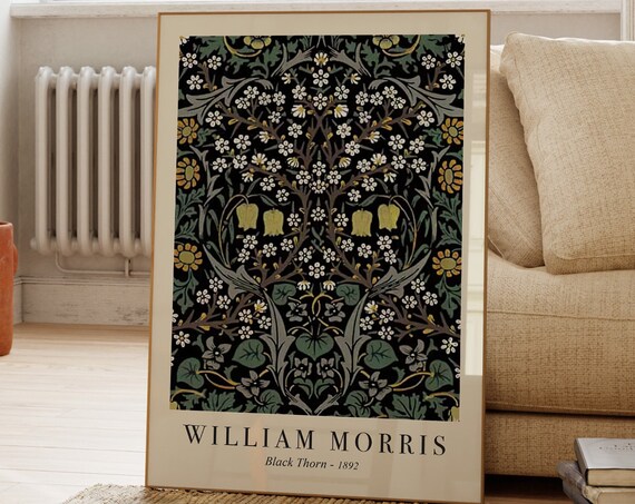 William Morris Black Thorn 1892 Dark Floral Botanical Vintage Wall Art