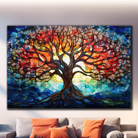 Stained Glass Trees Tree Of Life Stained Glass Tempered Glass Wall Art Extra Large Wall Art Modern Stained Glass Tree Of Life Art Glass