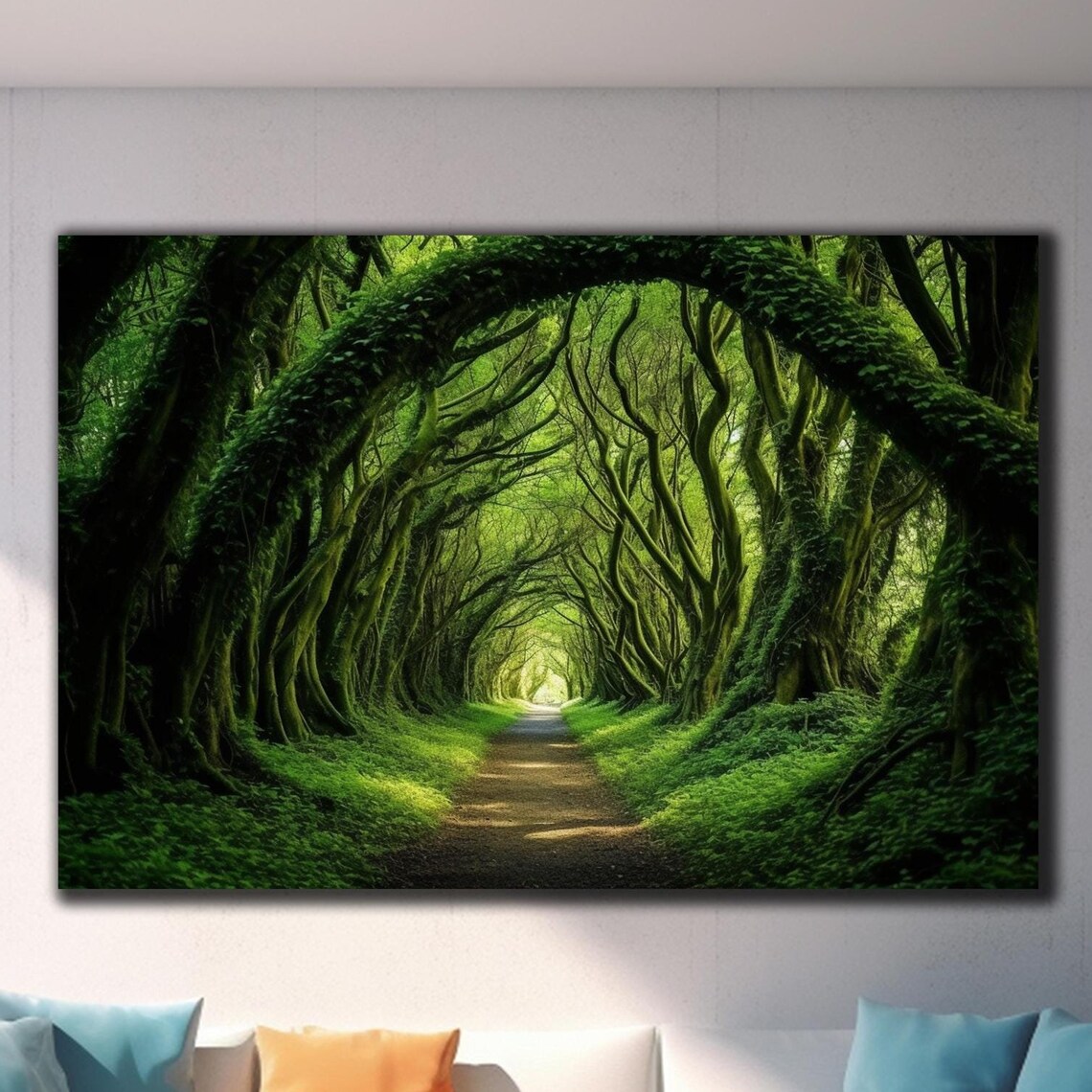 Green Tree Tunnel Arch Forest Pathway Lush Nature Photography Poster