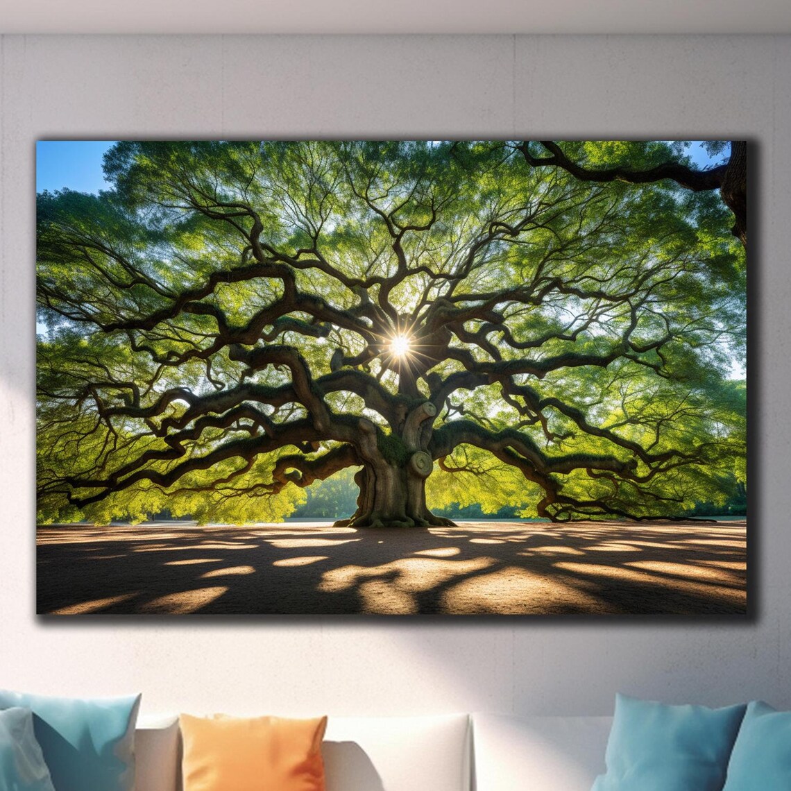 Angel Oak Tree Sunburst Canopy Majestic Ancient Oak Nature Poster