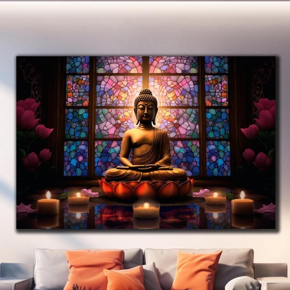 Buddha Wall Art Tempered Glass Wall Art Stained Glass Print Large Wall Art Wall Hangings Buddha Wall Decor Indian Wall Art Hindu Wall Art