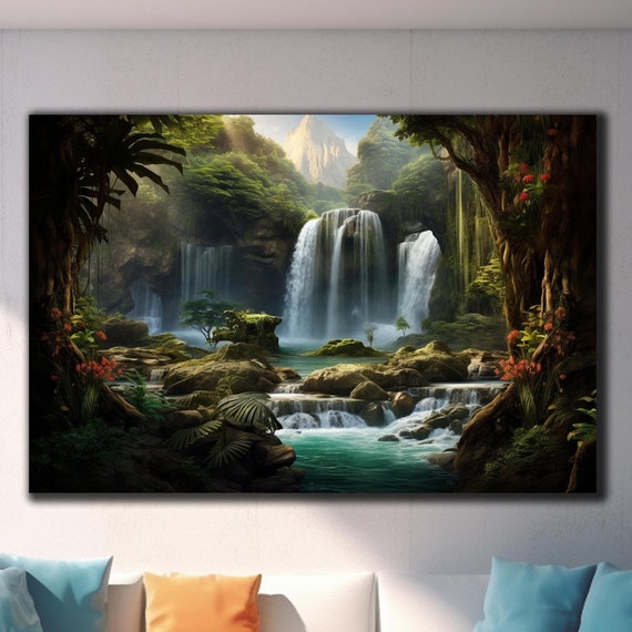 Waterfall Paradise Tempered Glass Printing Wall Art Large Wall Art Modern Glass Art Landscape Wall Art Waterfall Wall Art Glass Printing