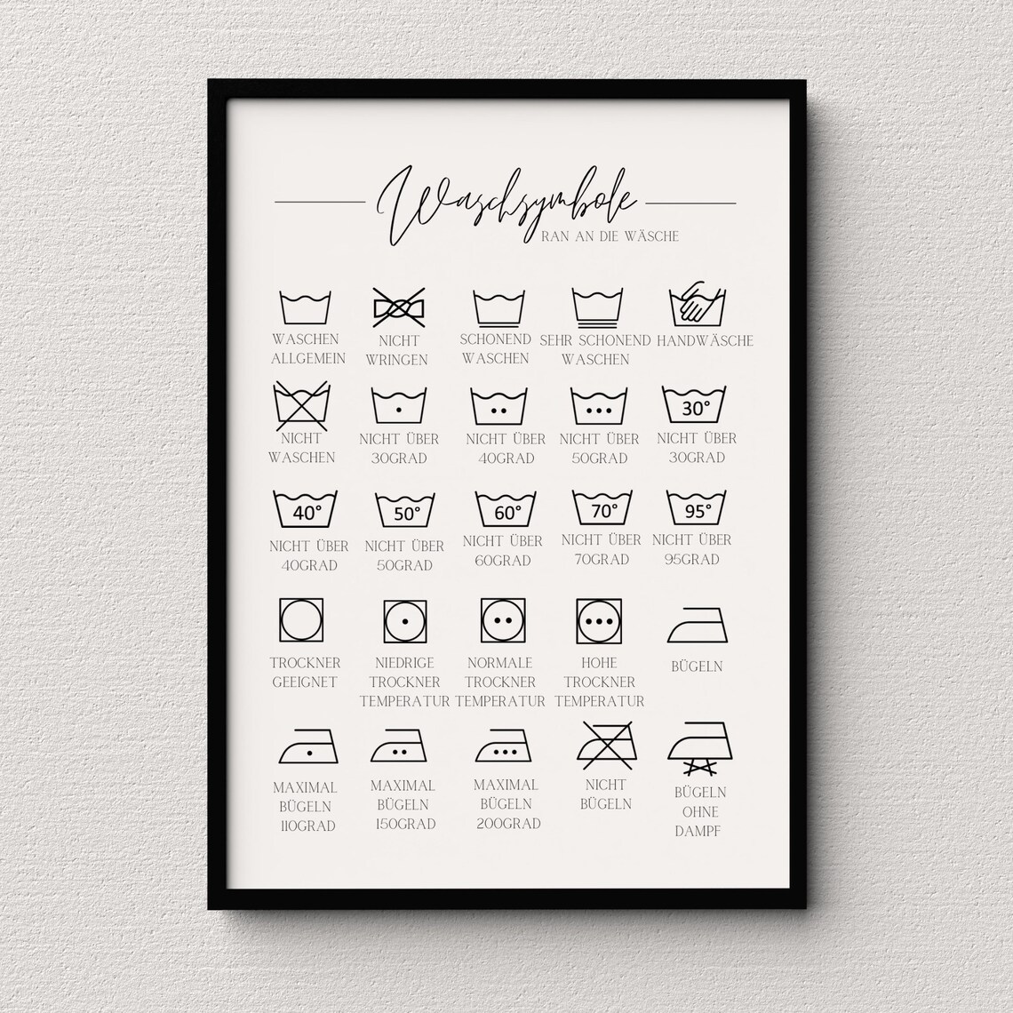 Laundry Room Washing Symbols Typography Poster - Image 2