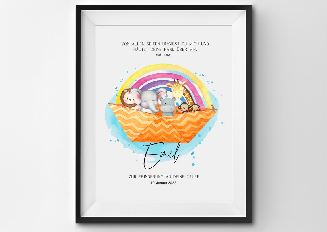 Personalized Baptism Poster with Noahs Ark Animals Rainbow Design - Image 2