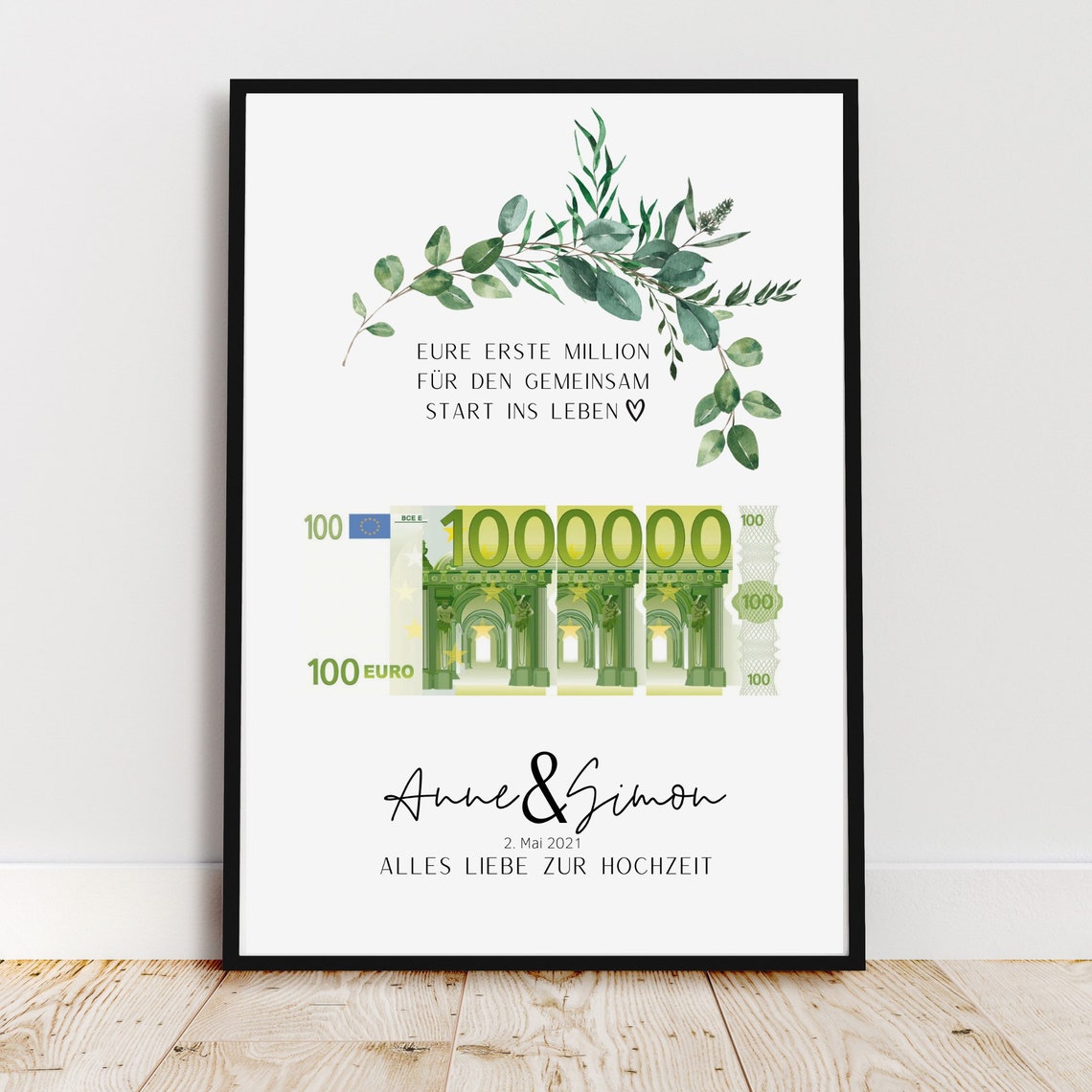 Personalized Wedding Money Gift Poster with Eucalyptus Greenery