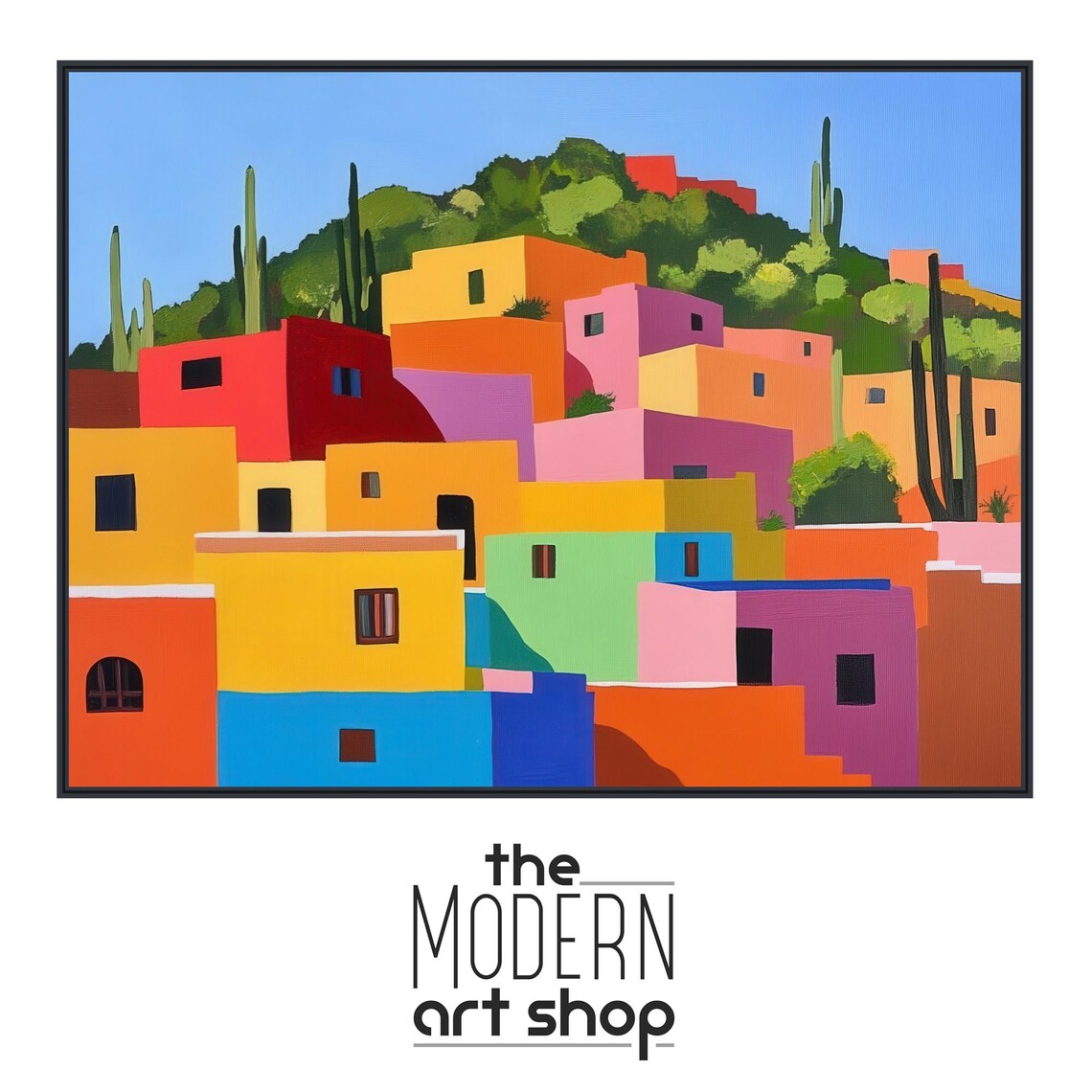 Pueblo De Colores Mexican Village Landscape Art Print - Image 4