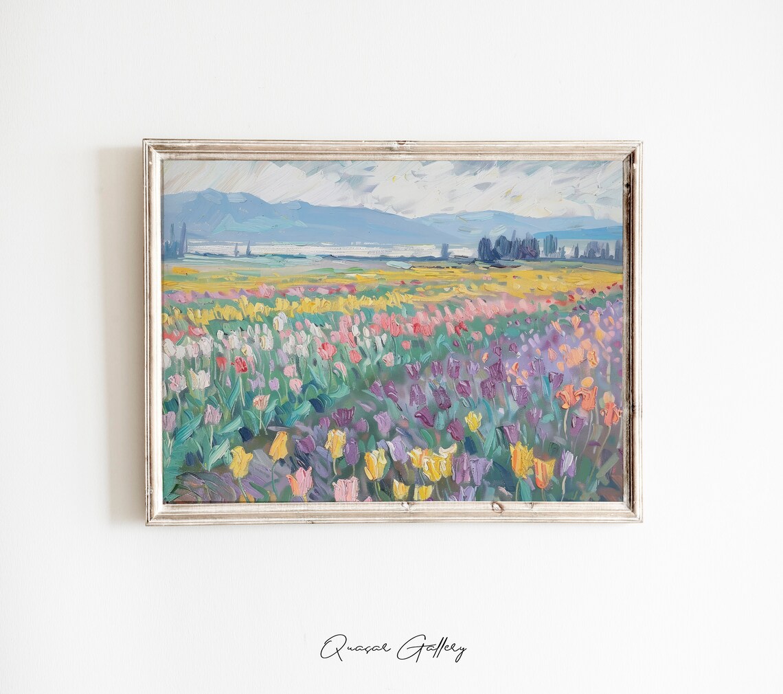 Tulip Field Landscape Oil Painting, Spring Decor - Image 3
