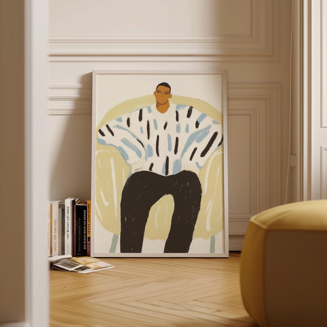 Minimalist Abstract Portrait Art Cozy Armchair Figure Print Modern Home Decor Wall Art Neutral Abstract Illustration
