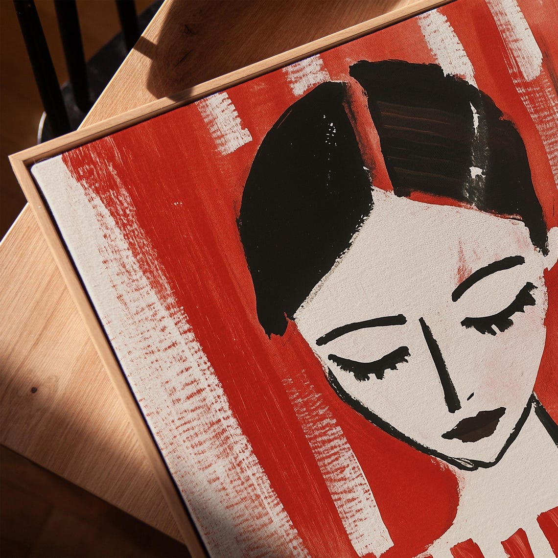 Abstract Reading Woman Art Print Minimalist Red And White Striped Artwork Bold Modern Wall Decor Artistic - Image 3