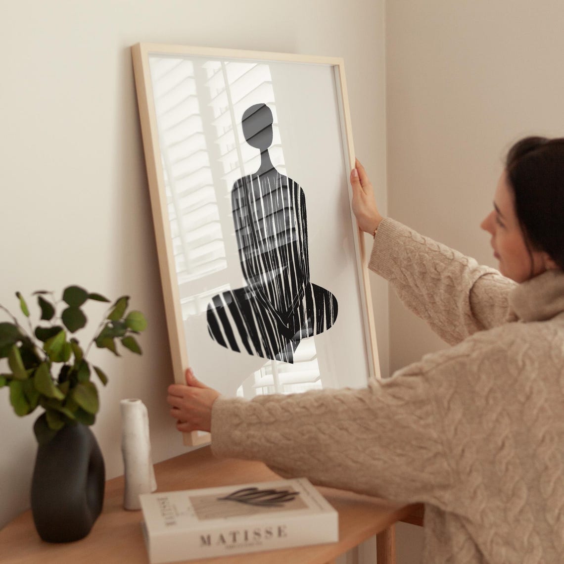 Minimalist Black White Seated Female Figure Abstract Art Poster - Image 4