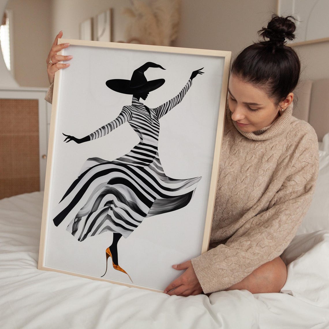 Dancing Striped Dress Witch in Orange Heels Halloween Art Poster - Image 4