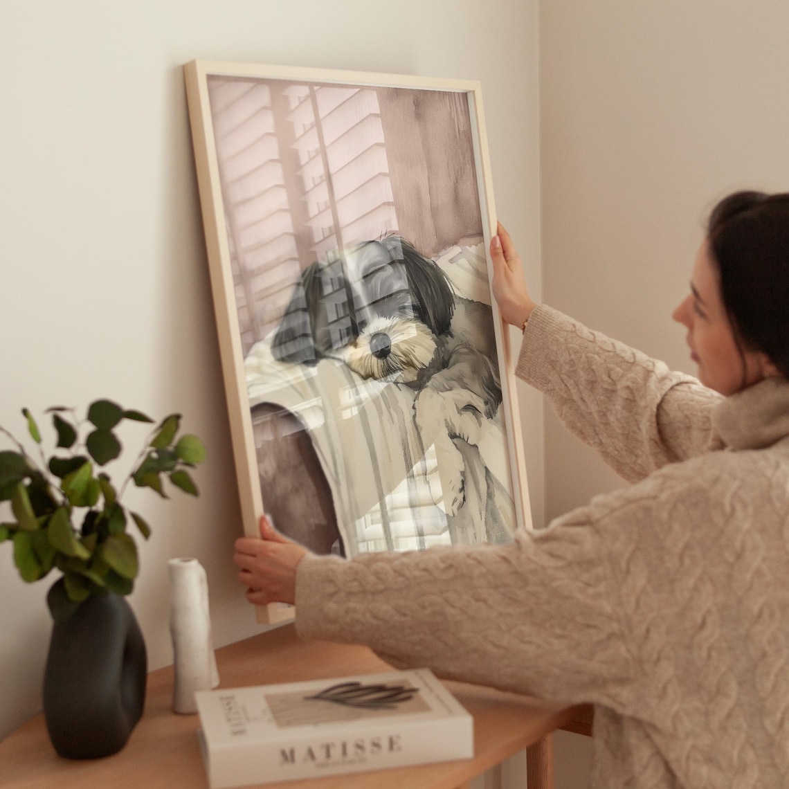 Cute Sleeping Dog, Mauve Watercolor Shih Tzu Art Print - Image 6