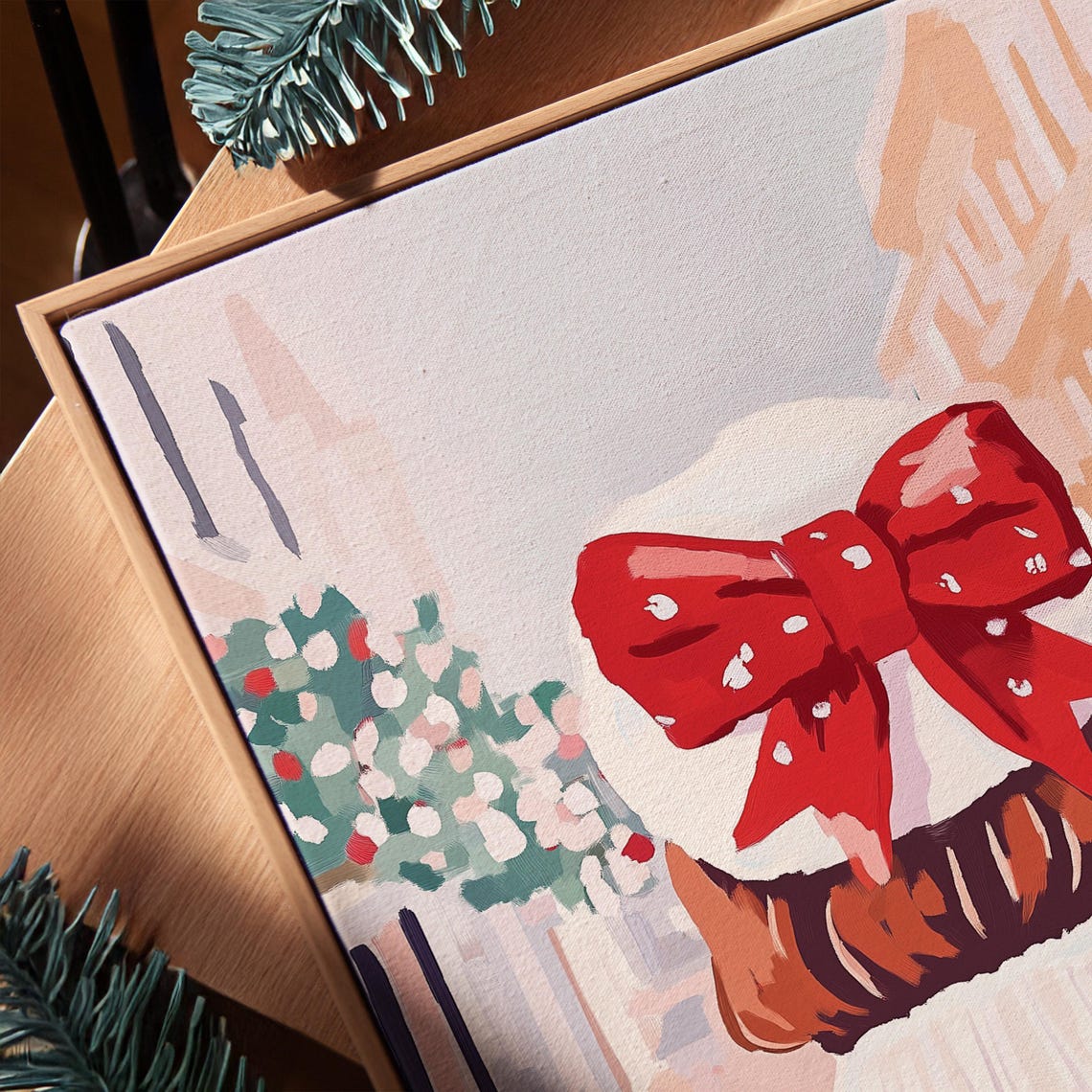 Girl With a Red Bow Walking Down a Festive Holiday Street Poster - Image 3