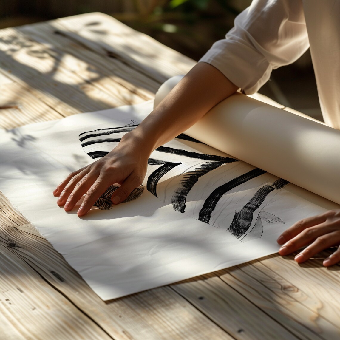 Elegant Stripes Woman Silhouette, Minimalist Art Print - Image 2