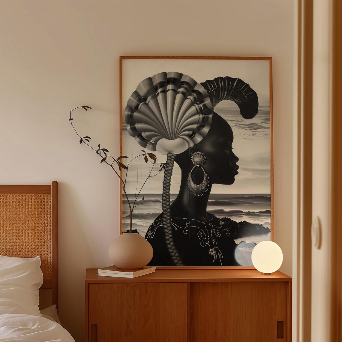 Black and White African Woman With a Bold Shell Headpiece Poster - Image 4