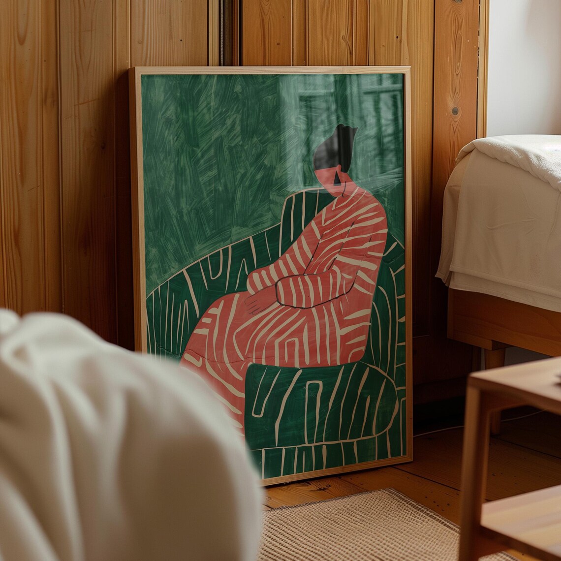 Green Pink Abstract People Print, Contemporary Minimalist - Image 3
