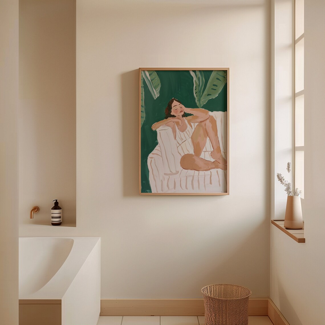 Woman Reclining In White Stripes Tropical Leaves Matisse Style Portrait Poster - Image 4