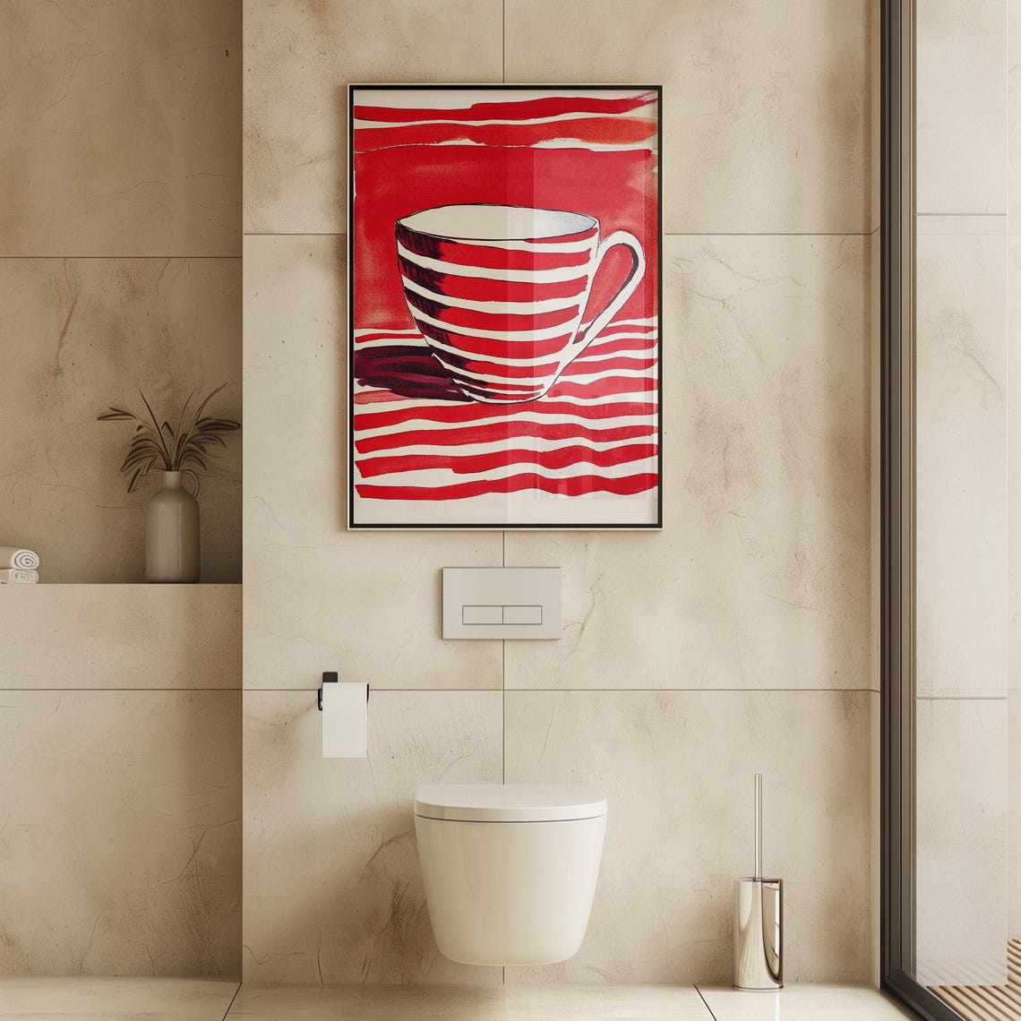 Red and White Striped Coffee Mug Kitchen Illustration Poster - Image 3