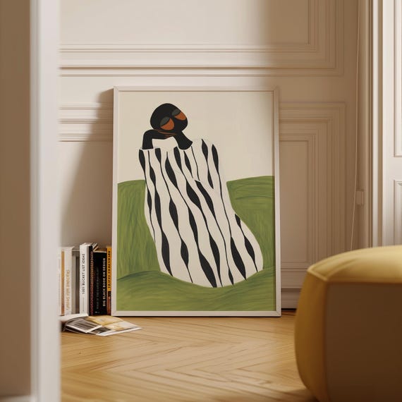 Minimalist Abstract Portrait Print Bold Black And White Striped Art Wall Decor With Organic Shapes Modern Feminine Illustration