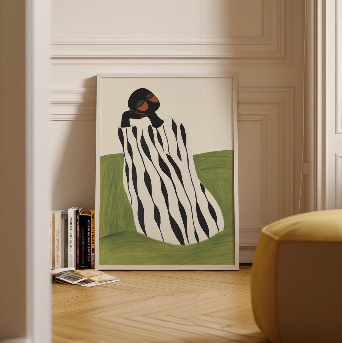 Minimalist Abstract Portrait Print Bold Black And White Striped Art Wall Decor With Organic Shapes Modern Feminine Illustration