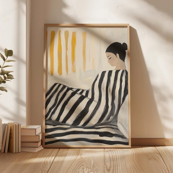 Abstract Black And White Figure Art Minimalist Striped Design Modern Monochrome Wall Art Moody Wall Art Instant Print