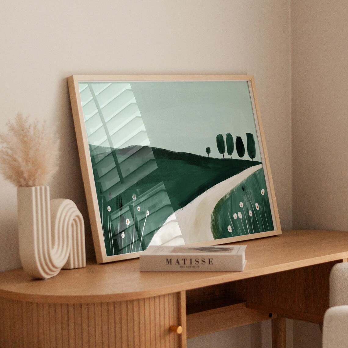 Minimalist Green Landscape, Abstract Countryside Road - Image 5