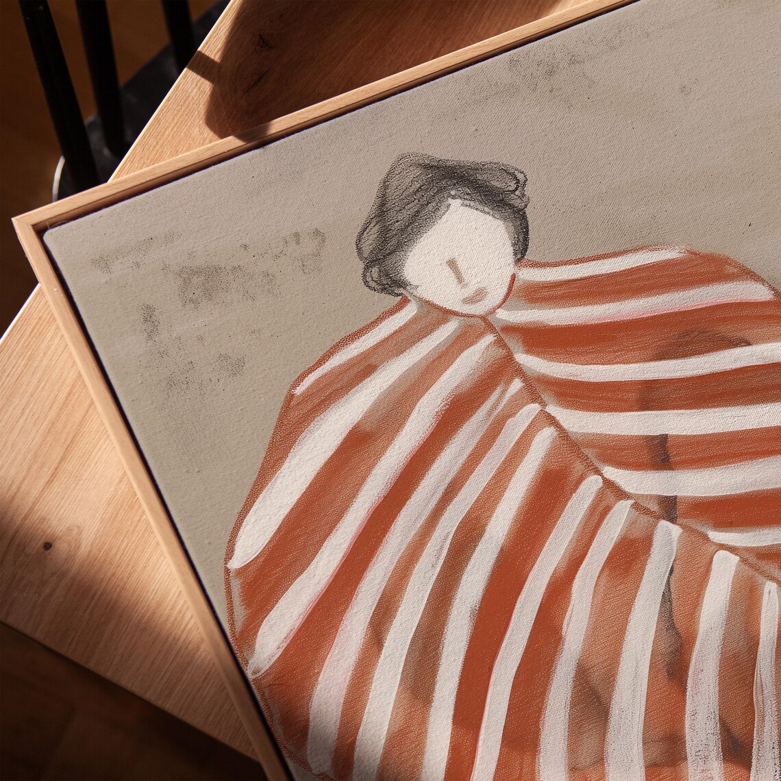 Faceless Woman in Red White Striped Dress Minimal Figure Poster - Image 3