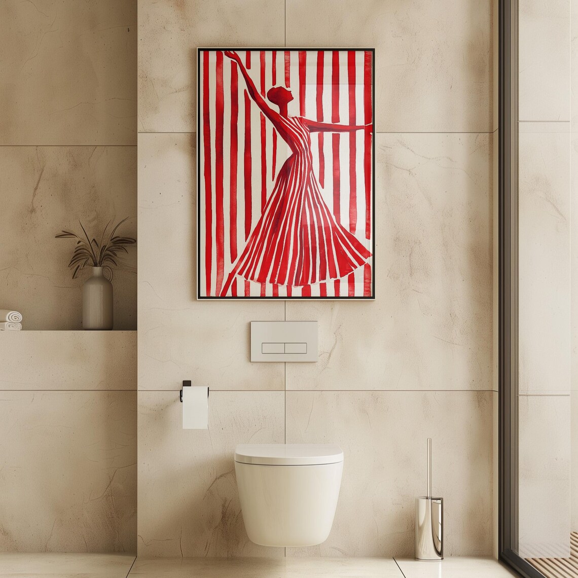 Red Striped Dress Art Print, Minimalist Fashion Silhouette - Image 5
