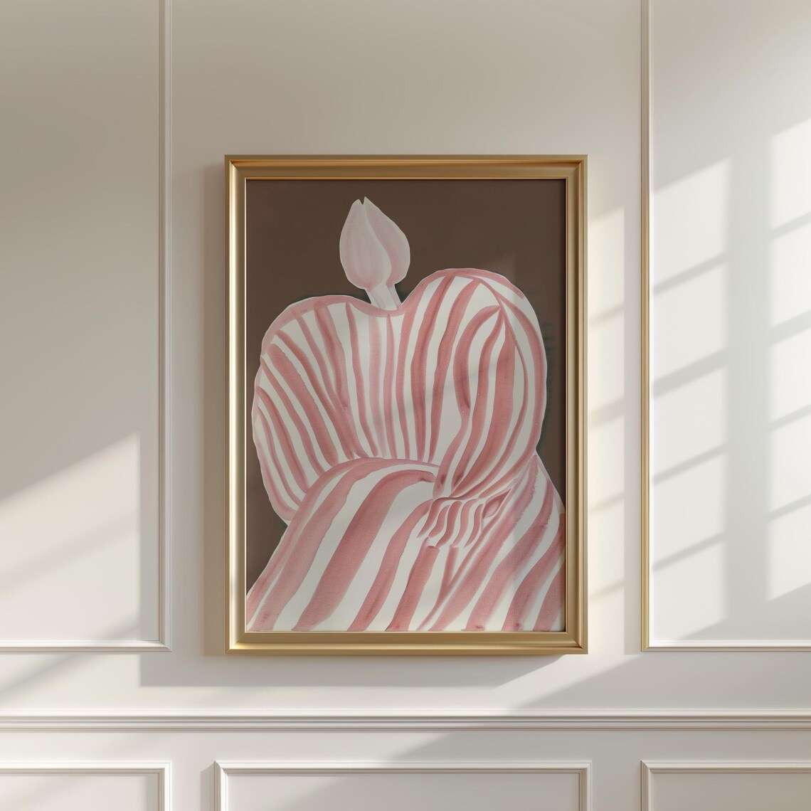 Faceless Figure in Pink Striped Dress with Flower Bud Art Poster