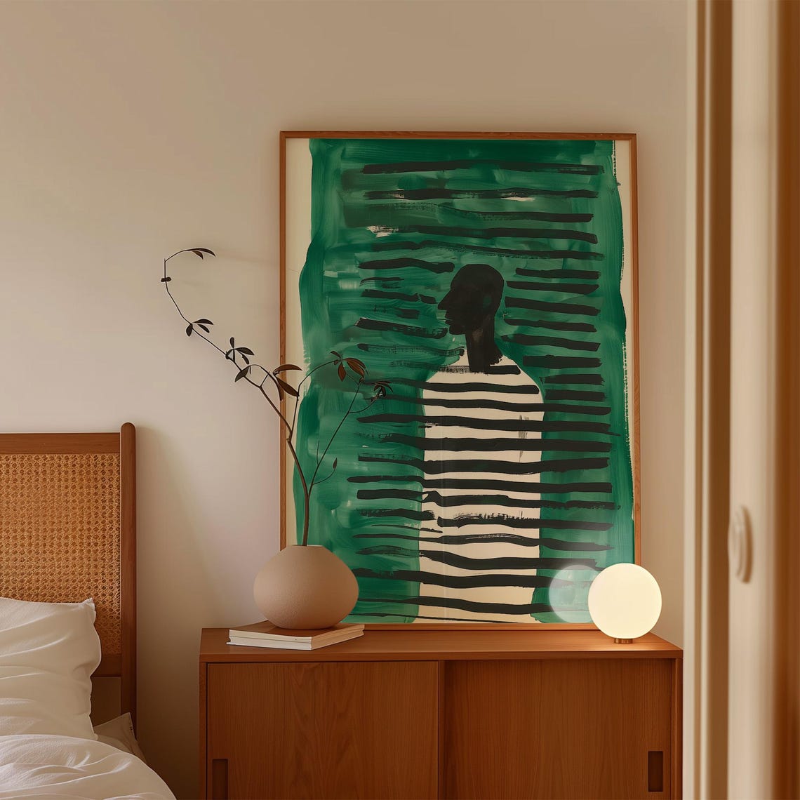 Emerald Green Abstract Profile Striped Dress Modern Figure Poster - Image 4
