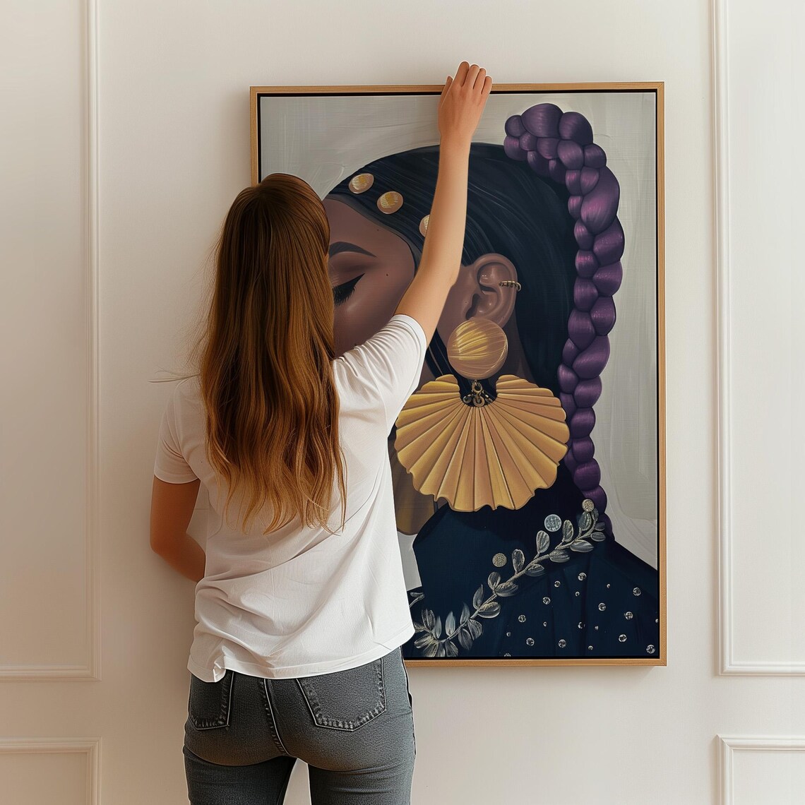 Elegant Black Woman Profile With Braids and Gold Jewelry Poster - Image 2