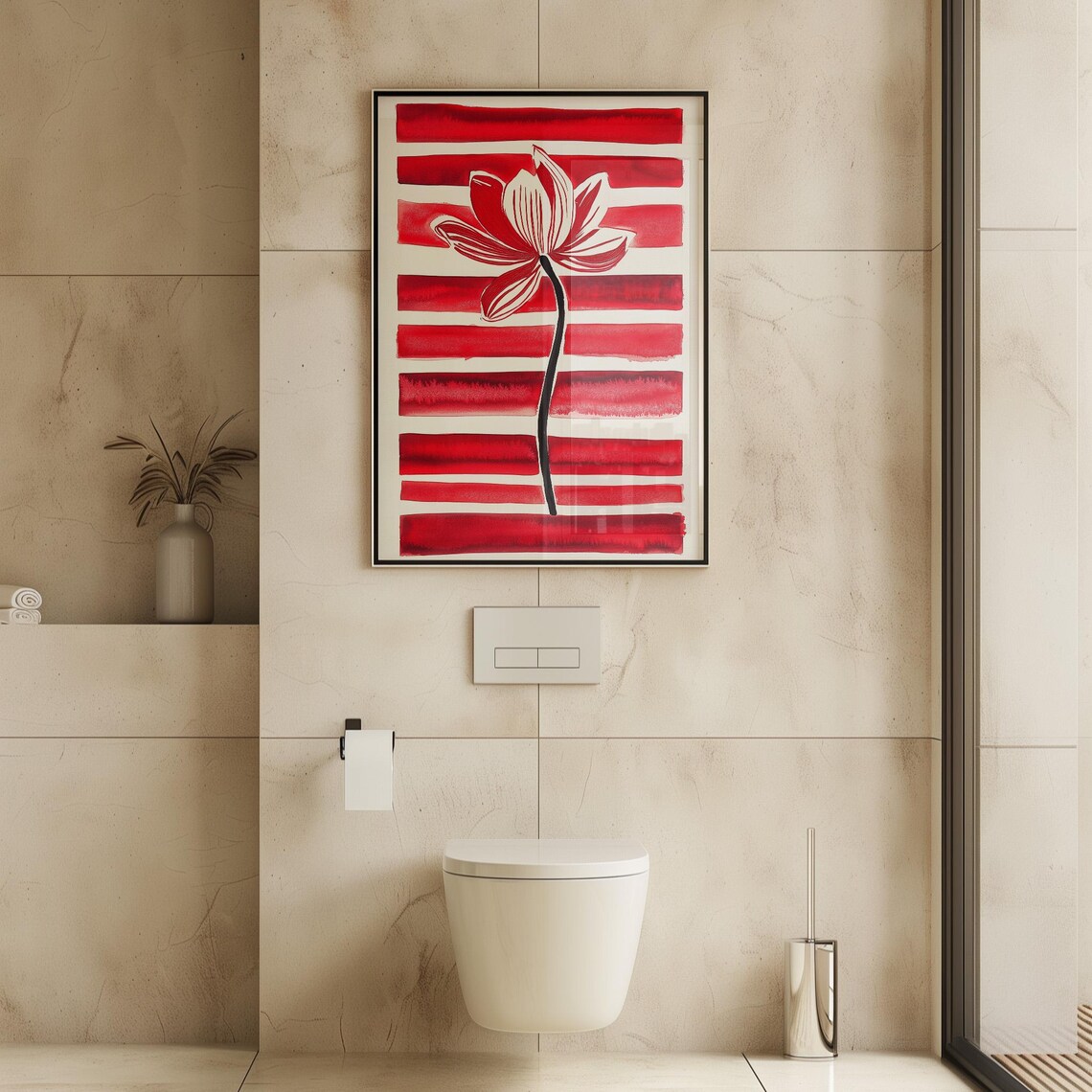 Abstract Red Flower, Modern Minimalist Floral Artwork - Image 5