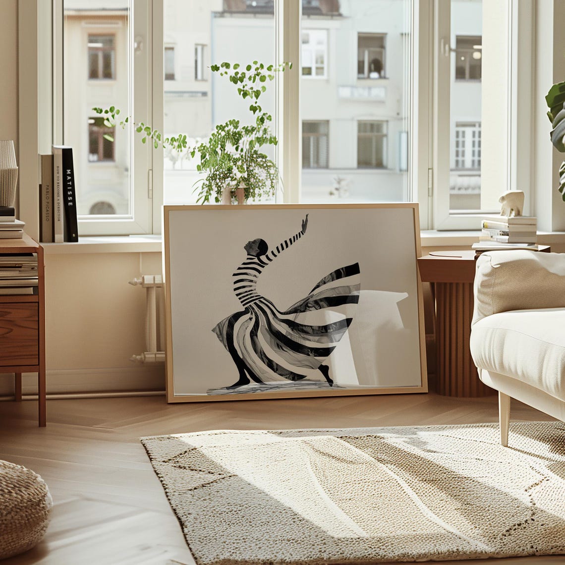 Joyful Black White Dancer Flowing Stripes Movement Art Poster - Image 4