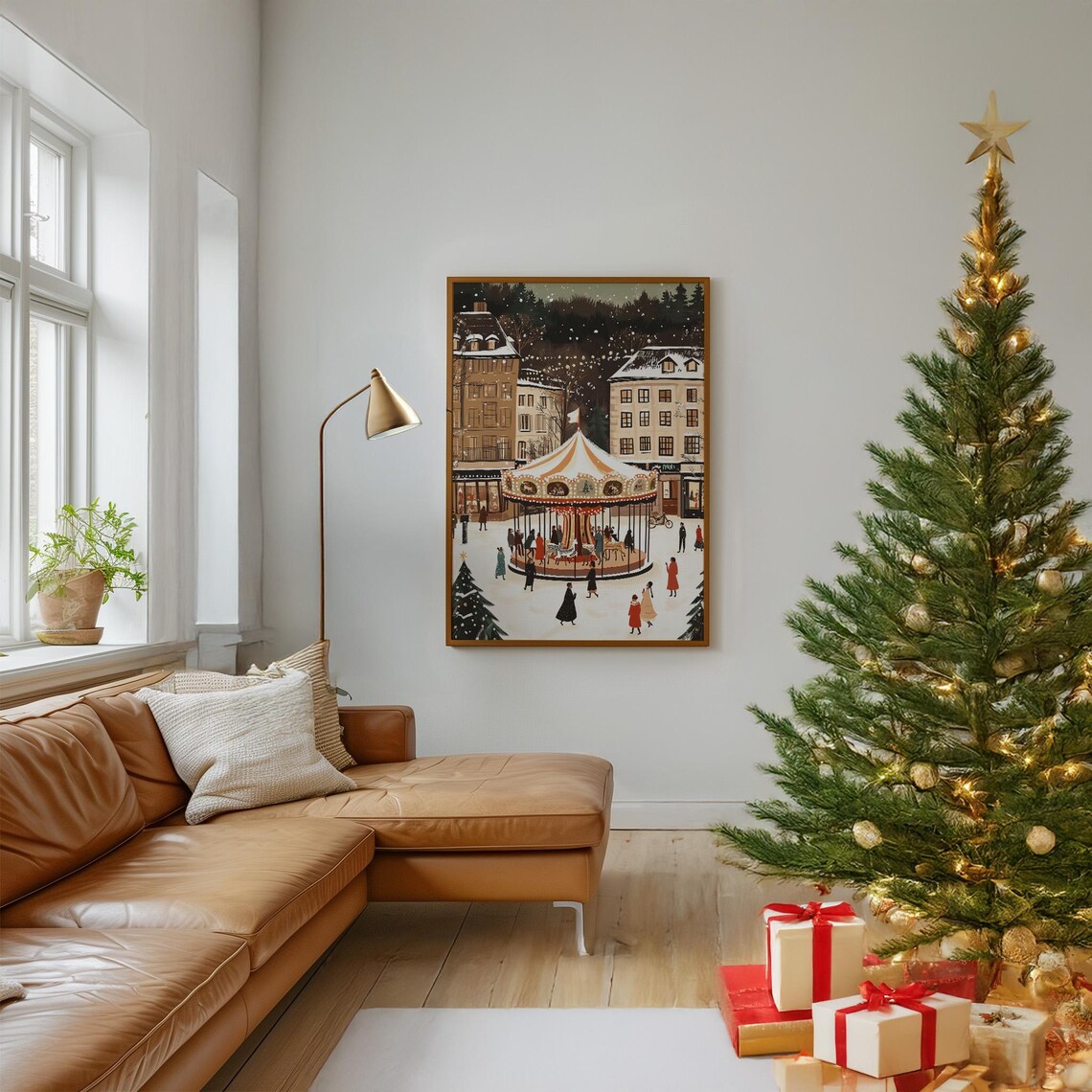 Retro Christmas Market Art Print, Mid-Century Holiday Decor - Image 3